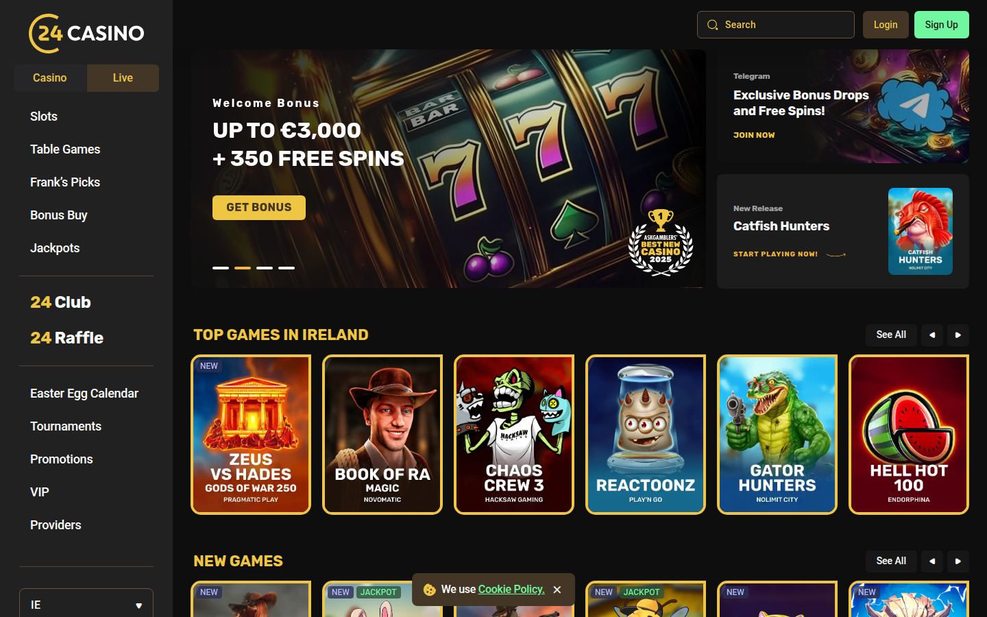 24Casino full platform screenshot showing games lobby and promotions